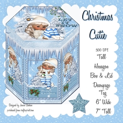 GORGEOUS TALL HEXAGONAL CHRISTMAS DECOUPAGE BOX - CHRISTMAS CUTIE!