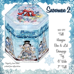 GORGEOUS TALL HEXAGONAL DECOUPAGE BOX - SNOWMEN 2