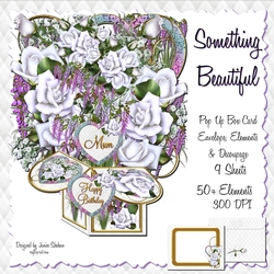 SOMETHING BEAUTIFUL - BIRTHDAY DAY 3D POP UP BOX CARD, DECOUPAGE AND ENVELOPE