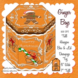 CHRISTMAS GINGER BOYS - TALL HEXAGONAL DECOUPAGE BOX