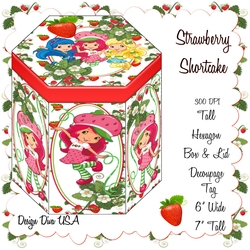 STRAWBERRY SHORT CAKE TALL HEXAGONAL DECOUPAGE BOX