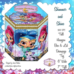 SHIMMER AND SHINE BIRTHDAY HEXGONAL FAVOR GIFT BOX DECOUPAGE