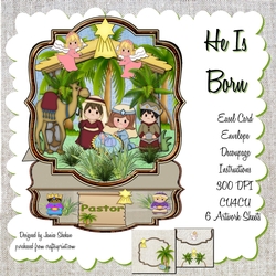 HE IS BORN - EASEL CARD DECOUPAGE AND ENVELOPE KIT