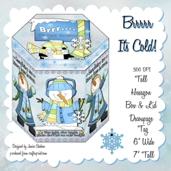 CHRISTMAS SNOWMEN - HEXGONAL FAVOR GIFT BOX DECOUPAGE