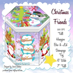 CHRISTMAS FRIENDS - HEXGONAL FAVOR GIFT BOX DECOUPAGE