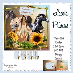 TOPPER CARD DECOUPAGE AND ENVELOPE - LACOTA PRINCESS - AMERICAN INDIAN