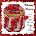 VALENTINE TREASURE - HEXAGON GIFT BOX, LID, DECOUPAGE AND GIFT TAG