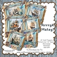 6 CARDS PIRATE SHIPS, BUMPER KIT, DECOUPAGE, SENTIMENTS, ENVELOPE