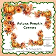 AUTUMN AND PUMPKINS WITH LEAVES FLORAL FLOWER CORNER PNG CLIPART