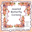 JEWEL BUTTERFLY AND ORANGE FLORAL FLOWER CORNER PNG CLIPART