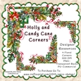 CHRISTMAS, HOLLY, CANDY CANES FLORAL FLOWER CORNER PNG CLIPART