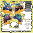 MONSTER TRUCKS, MEN, BOYS, MAN CARD BUMPER KIT WITH DECOUPAGE AND ENVELOPE