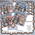 STEAMPUNK STEAM PUNK LADIES BIRTHDAY 4 CARD TOPPER BUMPER KIT WITH DECOUPAGE AND ENVELOPE
