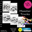 25 MONSTER TRUCKS, MEN, BOYS, PRINTABLE SHEETS, COLOUR ING BOOKS, CHILDREN, ADULT, PRINTABLE DIGITAL COLORING SHEETS, COLORING PAGES, COLORING BOOK