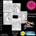 25 CAROUSEL HORSE HORSES, ADULT COLORING PAGES, COLORING SHEETS