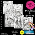 25 PIRATES AND SHIPS, SLOOPS, ADULT COLORING PAGES, COLORING SHEETS, CARRIBEAN