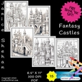 15 Fantasy Castles, Royal Castle, Printable Coloring Pages Sheets