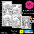15 Southern Plantations, USA, Printable Coloring Pages Sheets