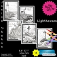 15 LIGHTHOUSES, LIGHT HOUSES, ADULT Printable Coloring Pages Sheets FREE THANK YOU GIFT!