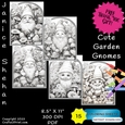 15 CUTE, GARDEN, GNOMES, GNOME, ADULT Printable Coloring Pages Sheets FREE THANK YOU GIFT!
