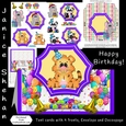 CHILDREN BIRTHDAY, TENT CARD, ENVELOPE, DECOUPAGE, 4 FRONTS