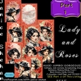 LADY AND RED ROSES PART 1 Printable Digital Download, Ephemera, Junk Journal, General Journal Pages, Diary Scrapbooking, Clipart, Print and Cut