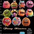 FUNNY MONSTERS, COLORFUL, CUTE, PNG CLIPART
