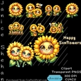 HAPPY SUNFLOWERS, TRANSPARENT, PNG, CLIPART, CARDS, SUBLIMATION