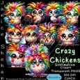 CRAZY CHICKENS, CLIPART, SUBLIMATION, PNG, CU4CU, 