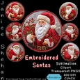  EMBROIDERED SANTA, CHRISTMAS, CLIPART, SUBLIMATION, CARDS, 