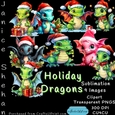  CHRISTMAS DRAGONS, HOLIDAY, SANTA HATS, CLIPART, SUBLIMATION, CARDS, 