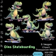 DINO, DINOSAURS, SKATEBOARDING, CLIPART, SKATE BOARDING SUBLIMATION, CARDS, BOYS, PARTY