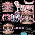 PINK, CAROUSEL, PONY, CLIPART, SUBLIMATION, CARDS,GIRLS, PARTY