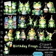 BIRTHDAY FROGS, 15 IMAGES PNG, CLIPART MULTI COLOR