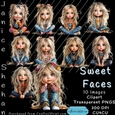 SWEET GIRL FACES, ADORABLE CLIP ART, CLIPART, PNG