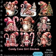 PRINTABLE CHRISTMAS GIRL GNOME CANDY CANE PNG CLIPART