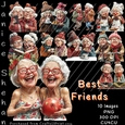 BEST FRIENDS, OLD WOMEN, OLD FOLKS. BIRTHDAY, SUBLIMATION PRINTABLE PNG CLIPART