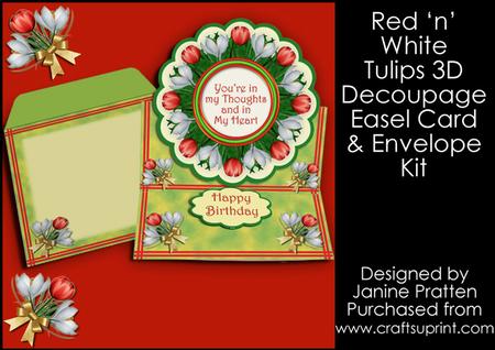 Red Tulips in a Scalloped Frame Easel Card and Envelope Kit