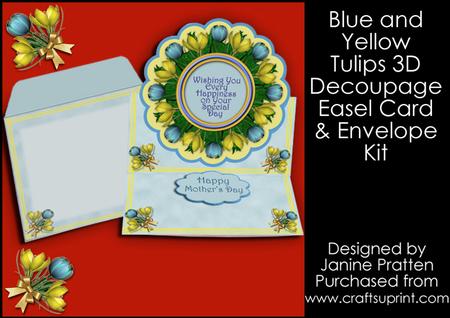Blue Tulips in a Scalloped Frame Easel Card and Envelope Kit