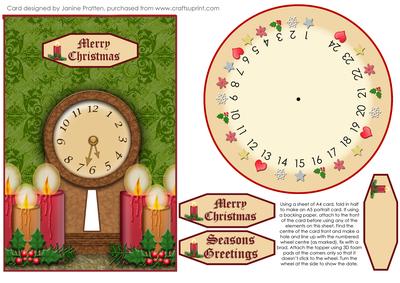 Christmas Mantle with Clock & Candles Advent Wheel Card