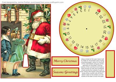 Vintage Children at Christmas with Santa Advent Wheel Card