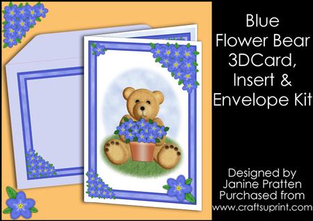 Teddy Bear with Blue Bouquet & Floral Border Card Kit