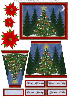 Christmas Tree and Poinsettia 3D Card Front