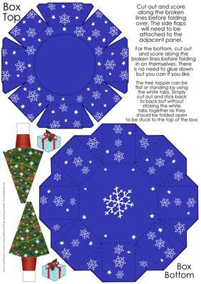 Blue Octagon Gift Box with 3D Christmas Tree Topper