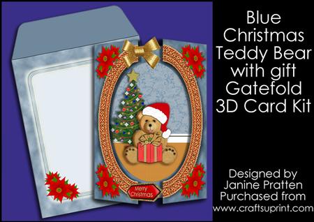 Christmas Bear 3D Decoupage Gatefold with Env in Blue Kit