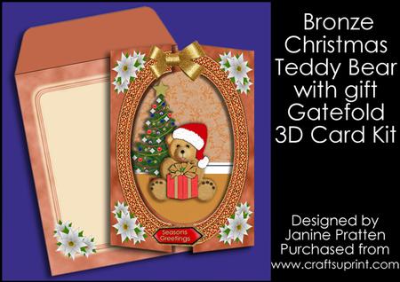 Christmas Bear 3D Decoupage Gatefold with Env in Bronze Kit