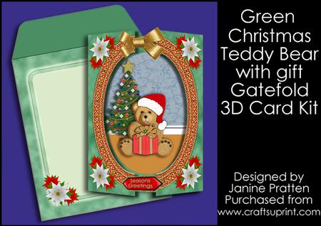 Christmas Bear 3D Decoupage Gatefold with Env in Green Kit