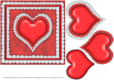 Red Heart in Frame Card Front with Decoupage Layers