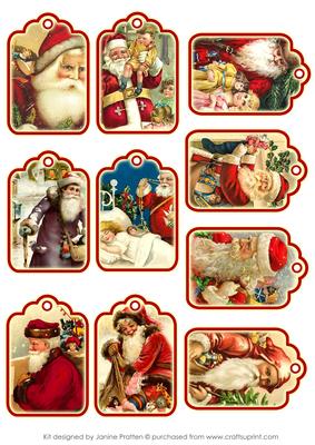 10 Vintage Santa Scalloped Gift Tags