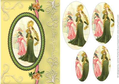 Elegant Victorian Ladies in Sage with Glitter Swirls